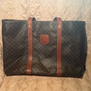 Celine Brown Monogram Tote with Tan Leather Straps